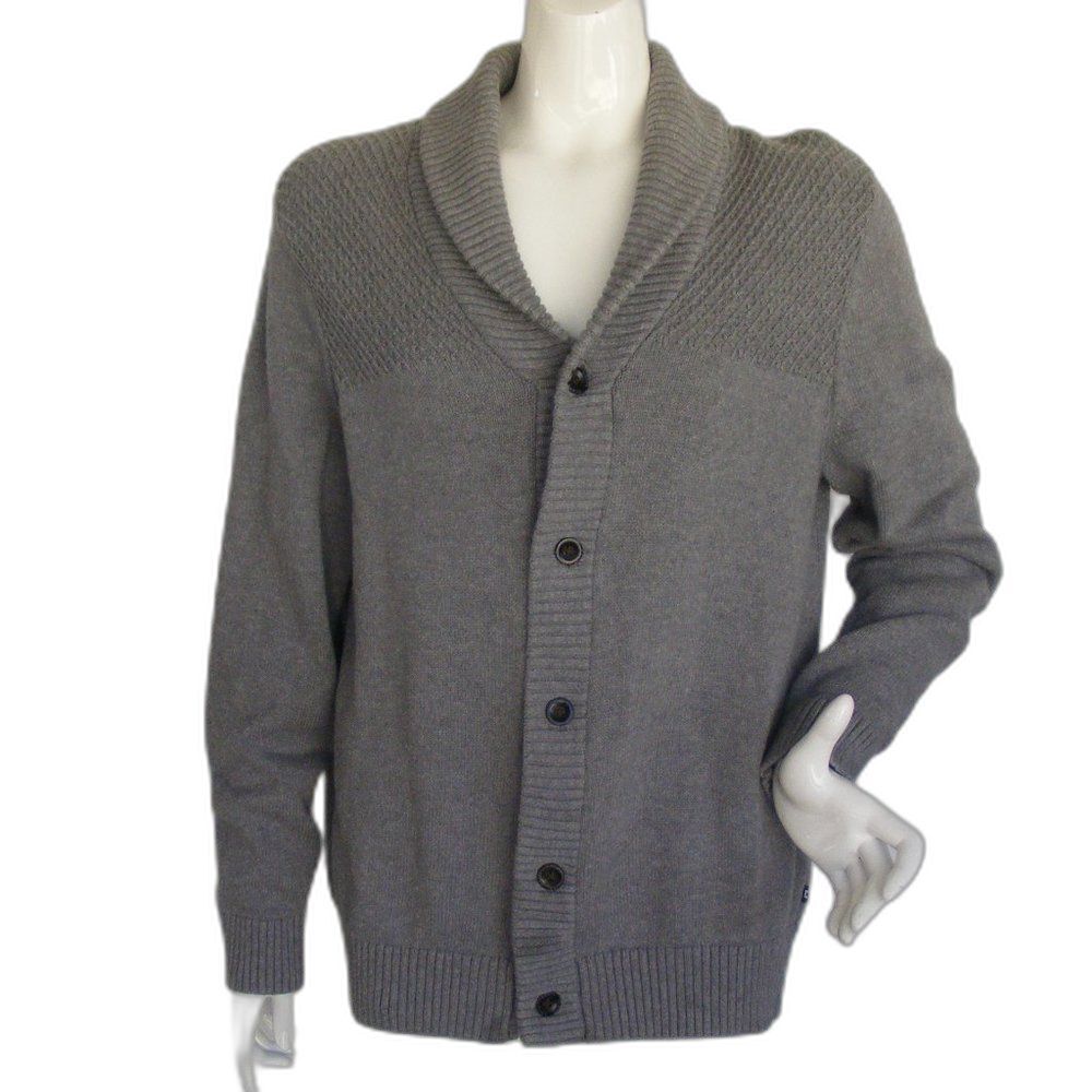 CHAPS Cardigan Sweater, M, Gray, Shawl collar, Cotton, Washable